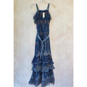 Anthropologie Sasha Ruffled Maxi Dress Blue NWT Women’s size small boho ANTHRO